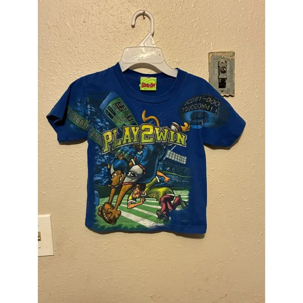 Vintage Scooby-Doo Football Graphic T-Shirt Boys Size 4 Y2K Blue Cartoon Tee